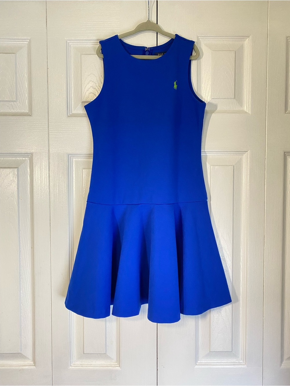 Polo Ralph Lauren Jersey Knit Drop Waist Dress Blue Sleeveless Medium Preppy